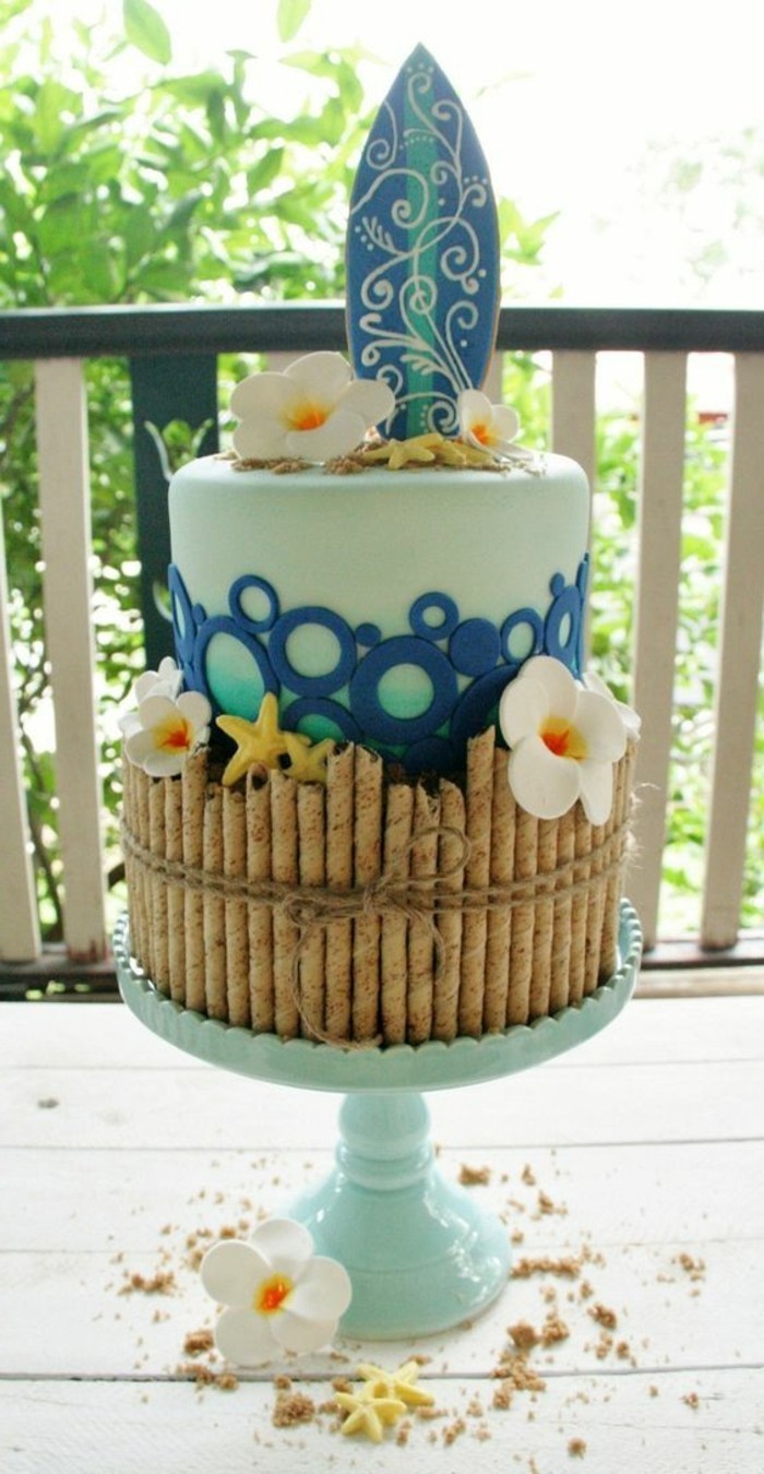 idea fresca para la torta de cumpleaños-en-estilo tropical
