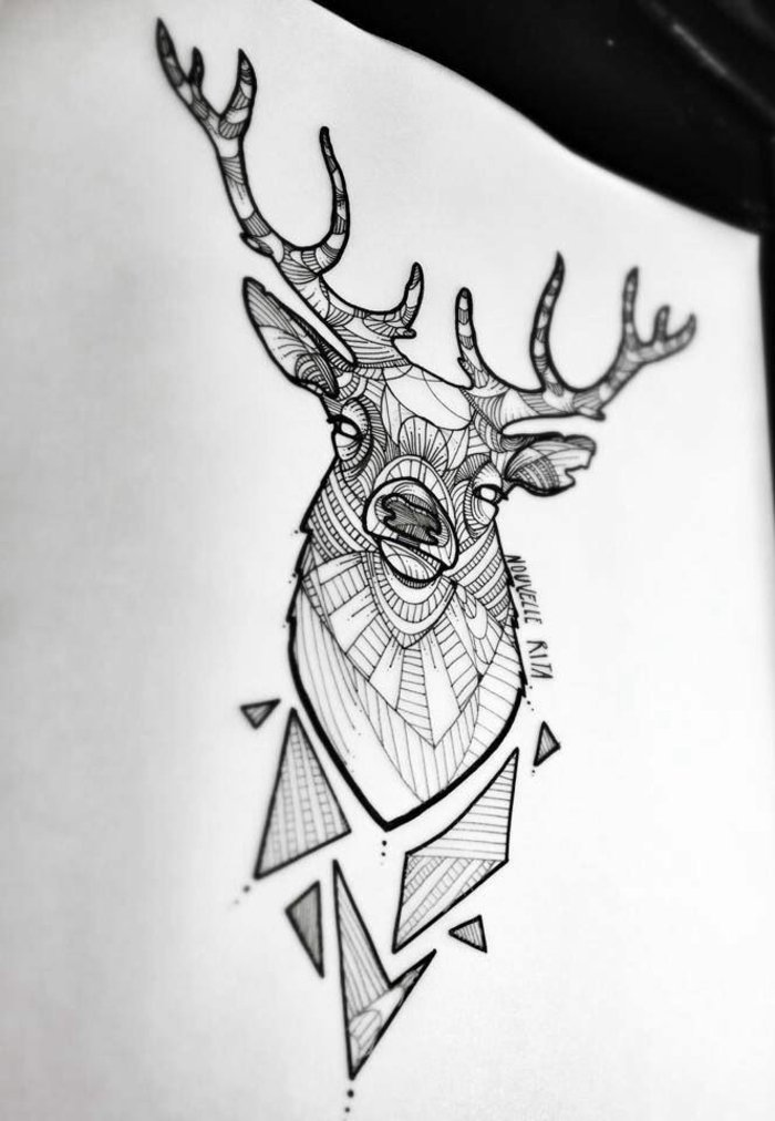 kul tetovaža predložaka jelen s geometrijskom strukturom