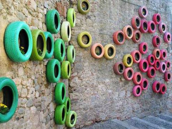 酷DIY使用的轮胎回收利用，多彩色