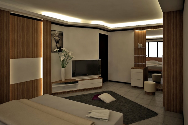 Iluminación de enfriamiento indirecto en el diseño interior del dormitorio