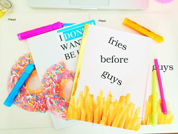 Vicces élelmiszer témájú címkék nyomtatott iskolai kellékek - Pottes Fries és Donuts