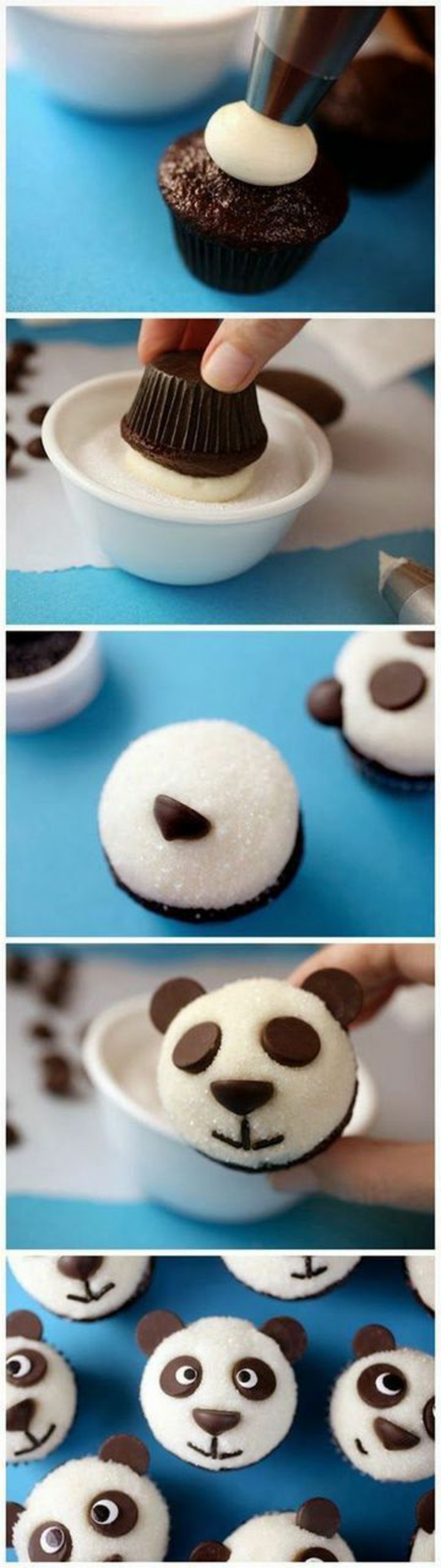 Csokoládé cupcakes fehér krémet és kakaó szemét medve