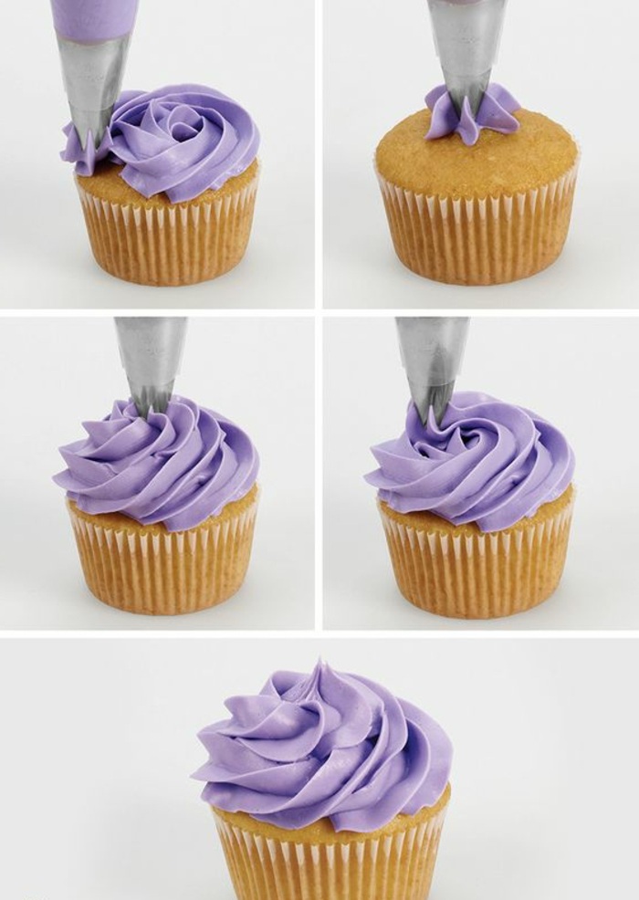 Decorar cupcake con jarabe púrpura con crema púrpura