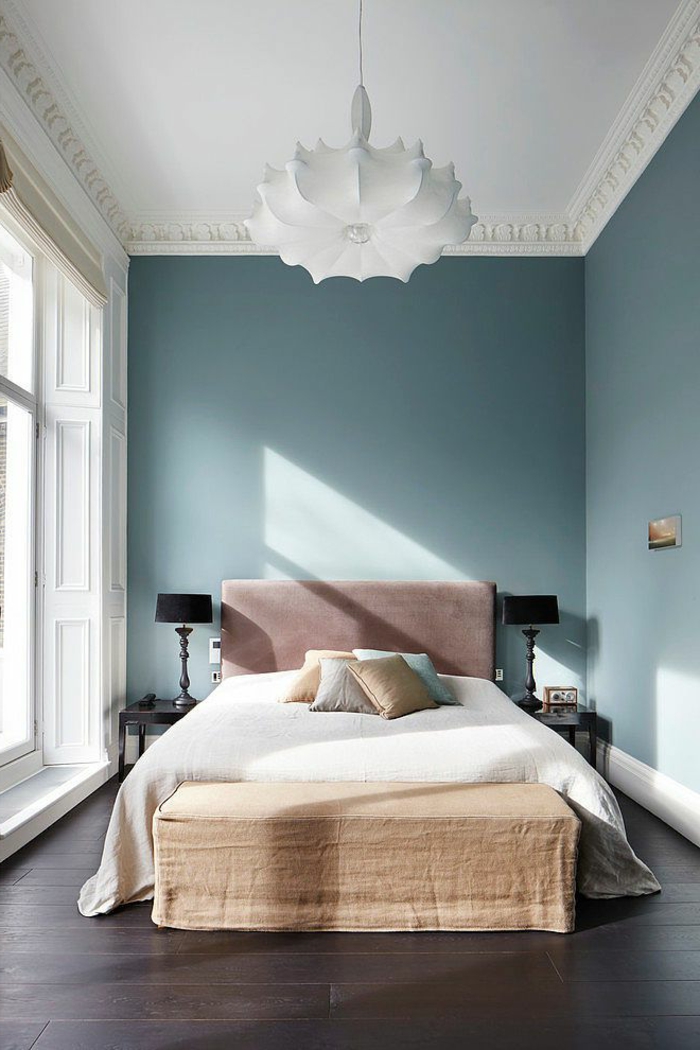 deckenbeleuchtung-za-spavaća soba-plavo-zidovi