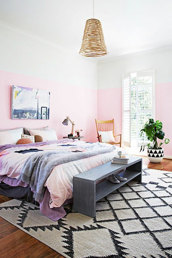 deckenbeleuchtung के लिए बेडरूम-बहुत-सुखद-Ambiente-गुलाबी-बिस्तर
