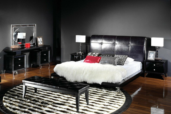 artdeco stílusú - elegáns ágy fekete bőr fejjel