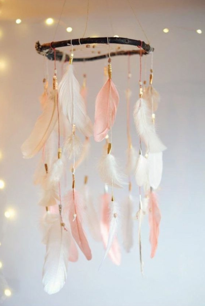 óvodai divat álom catcher színes toll fehér rózsaszín világítási ötletek gyönyörű deco a baba szobában