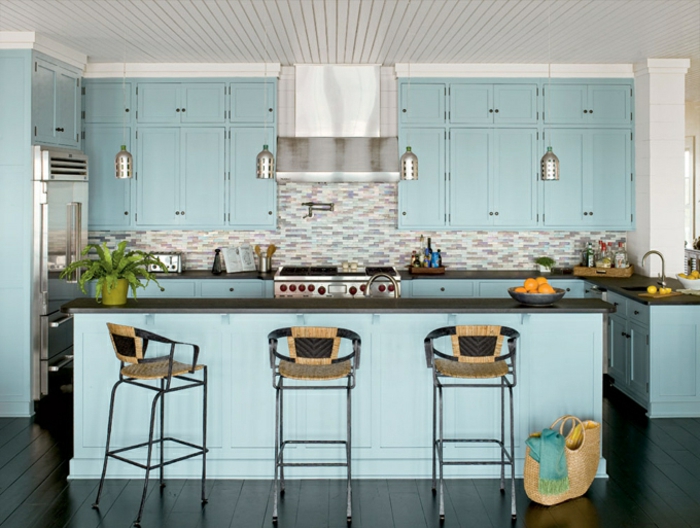 deco-ideas-para-cocina-azul-cocinero isla en