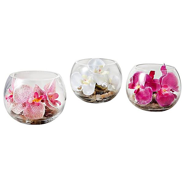 deco-orquídea, de vidrio y de tres piezas-Blumendeko