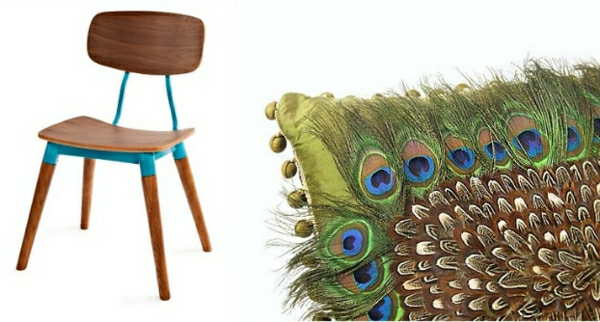 páva toll párna és fából készült szék - modern