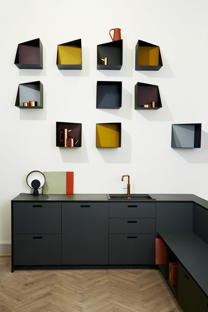 deco-tips cuadrados negros-negro-estantes de gabinetes de piso disipador de-madera-