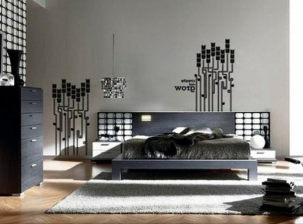Ukrašavanja ideja-za-spavaća soba-muškarac-dizajn-sivo-krevetna