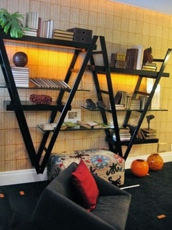 diseño de sala de estar - decoración de pared de escaleras - sistema de estantería