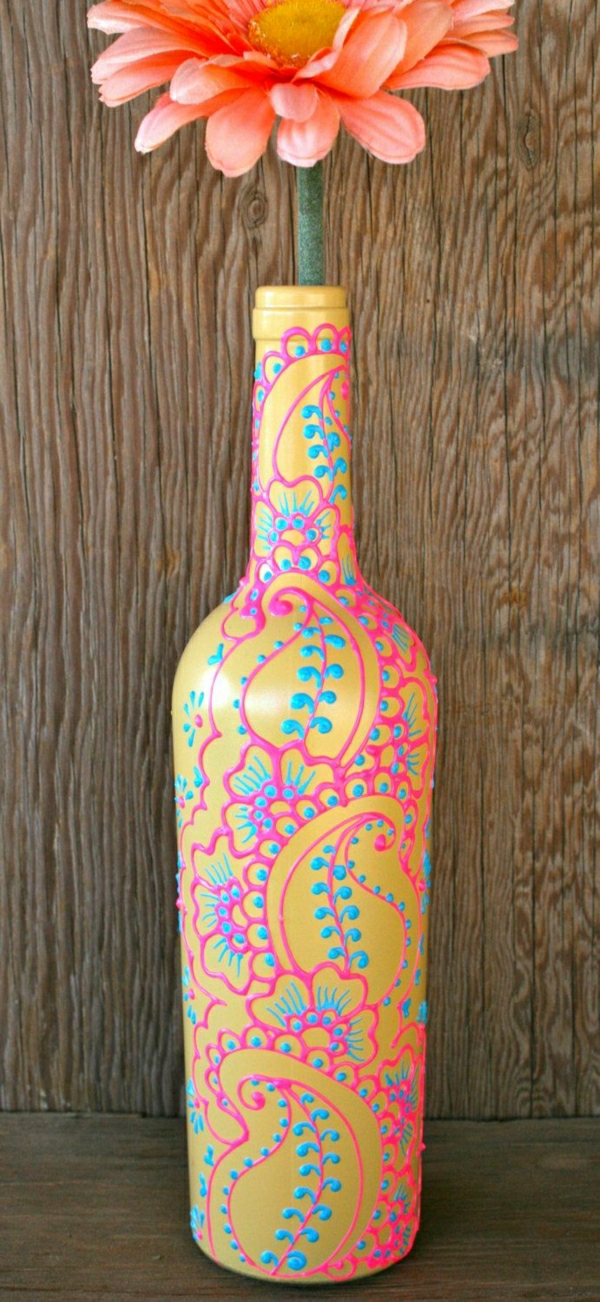 διακοσμητικό μπουκάλι κρασί βάζο λουλούδι χέννα Χρυσό Μπλε Ροζ