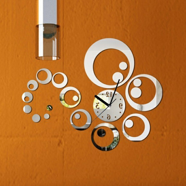 الجدار ساعة الحائط التصميم البرتقالي - اللون الفضي