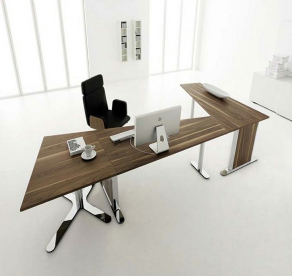 escritorio de diseño - diseño de madera elegante en gran oficina blanca