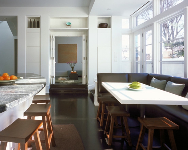 sofá de esquina de diseño moderno comedor paredes blancas