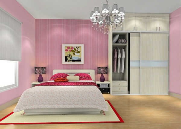 дизайнер-спалня-розово-стена-цвят-розови тапети