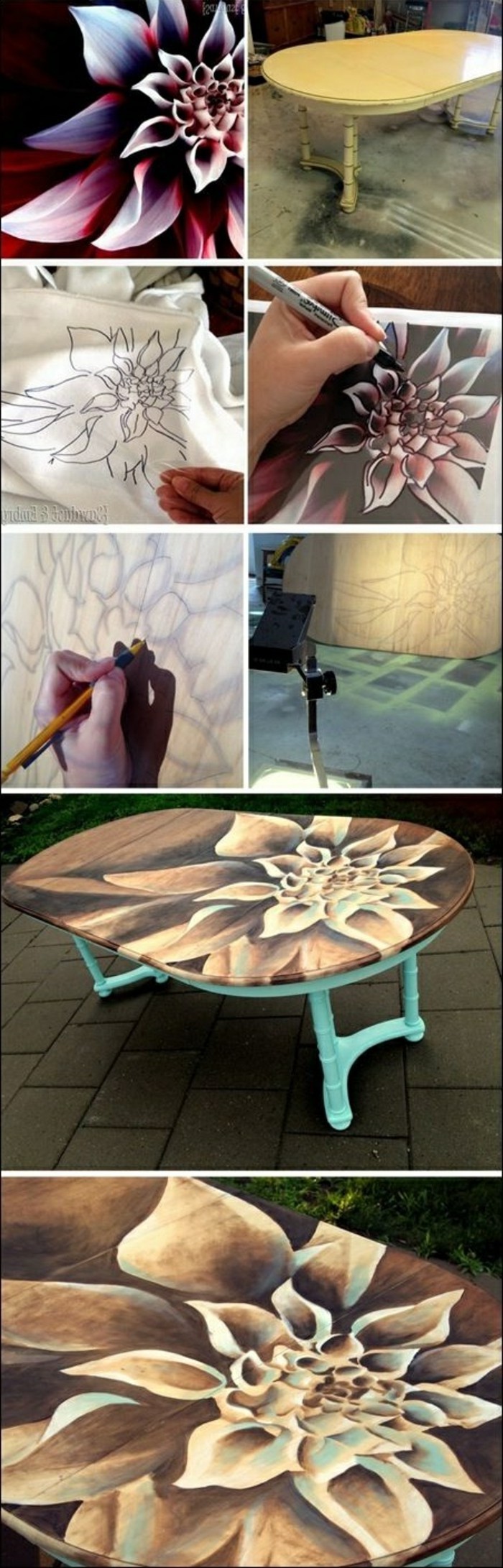 DIY-moebel-creativa-Wohnideen-table-decoración con las flores de la