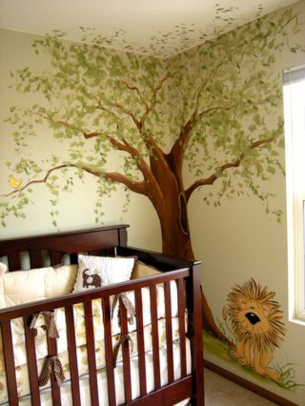 красива джунгла-детска стая - бебешко легло - красива стена