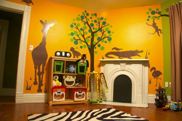 Jungle детска стая Orange и бяла камина