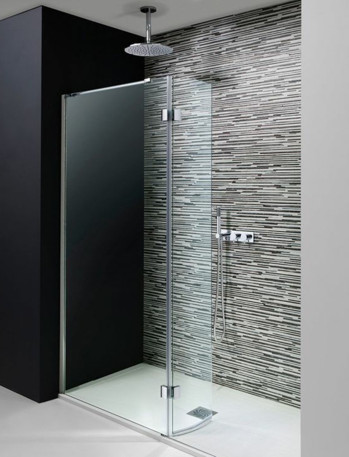 cabine de douche-de-verre-douche-noir-mur-carrelage-moderne-luxe-design