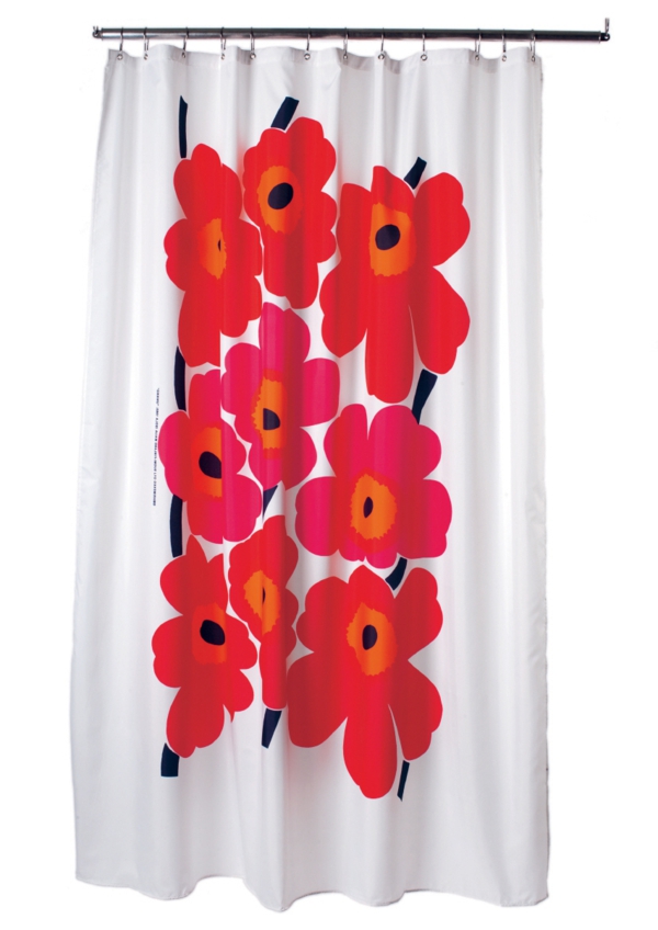 душ завеса дизайн червено цвете маримеко - фон в бяло