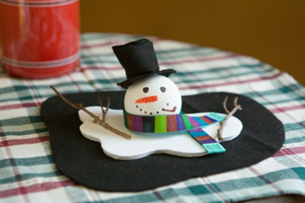 ideas de manualidades para jardín de infantes - un muñeco de nieve sobre la mesa