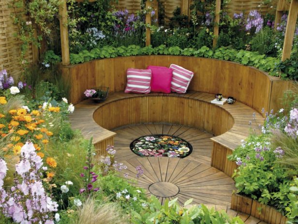 coin-coin banc en bois siège-jardin-design-idée