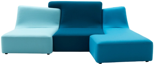 Canapé d'angle-couvertures-bleu-couleur en trois nuances différentes