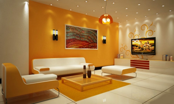 غريبة - الإضاءة - أفكار - للمعيشة - غرفة - اللكنة - الجدار باللون البرتقالي