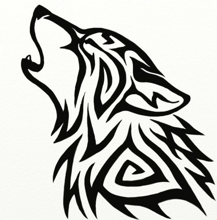 egy másik szép látszó fekete farkas tetoválás - farkas törzsi, egy üvöltő farkas