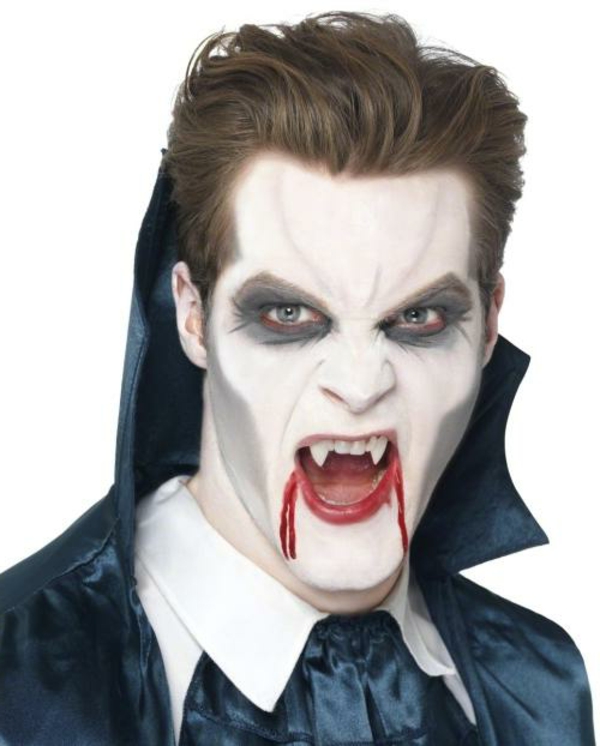 fond de maquillage un visage vampire un homme en blanc