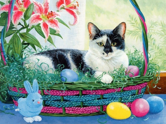 egy eredeti húsvéti háttérkép-egy macska