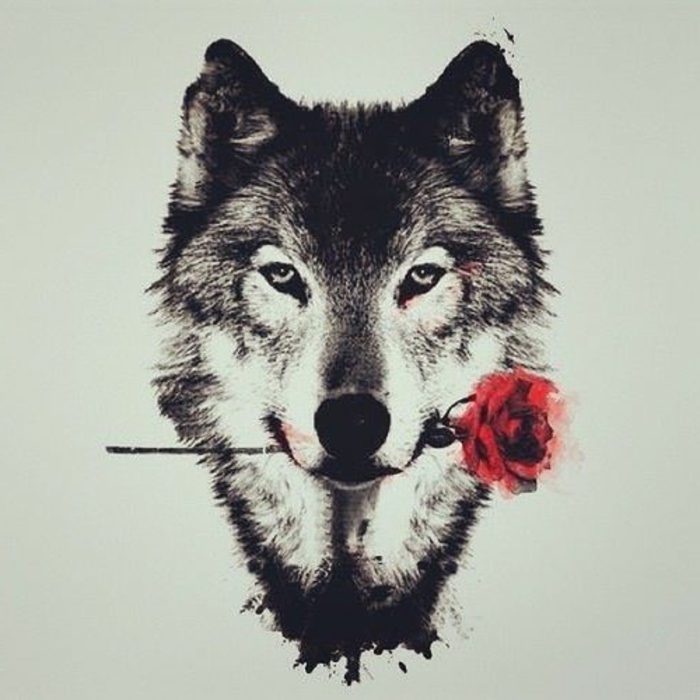 Ето една идея за вълка татуировка, вълк племенни - вълк с червена роза