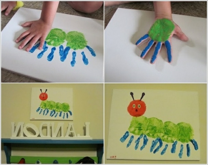zelena gusjenica - slika slikarstva na rukama