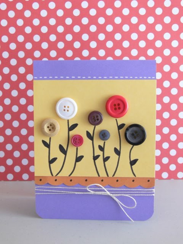 jednostavna-craft-card-with-button-ukrasite - pozadina u crveno s bijelim točkicama