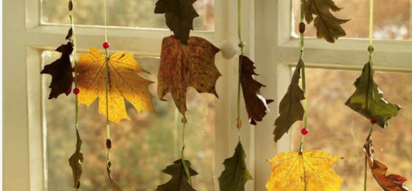 прости-занаятчийски идеи-декорация на прозорци с дървесни листа