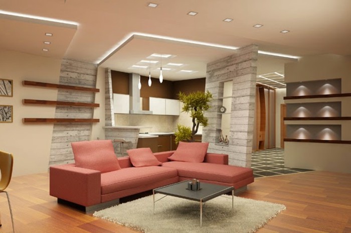 уникален дизайн за живот-розово-диван-интересно тавана ламперия