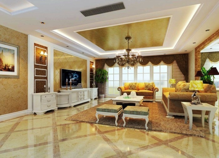 egyszer-modell-nappali-golden-árnyalt-helyiség mennyezete