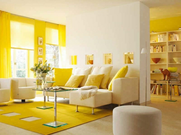 létrehozása ötletek sárga nappali függöny szőnyeg citromos-design
