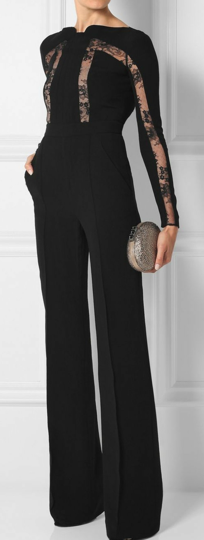елегантни дамски модни-черна тениска панталоните-посочи немалки чанта-жени