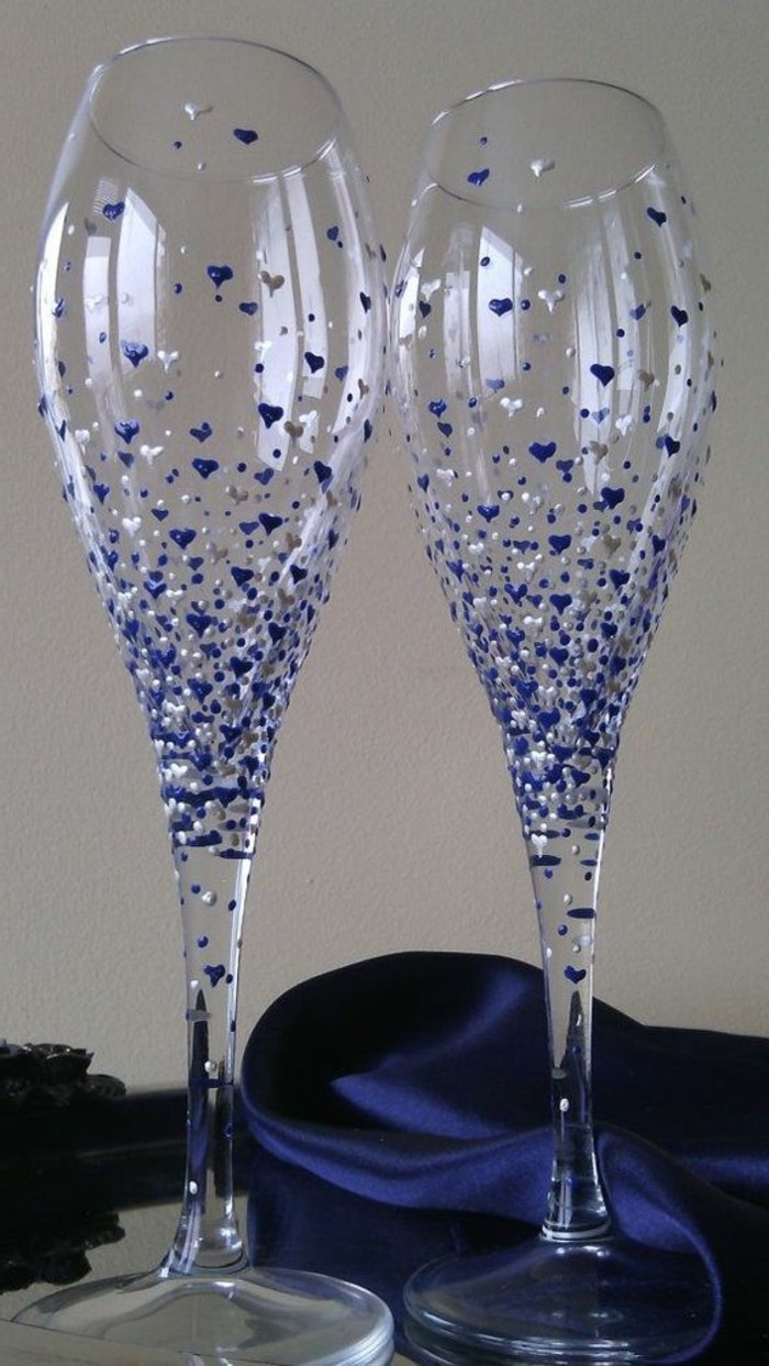 champagne-peints à la main élégante verres avec-coeur décoration