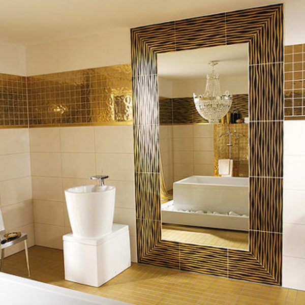 تصميم جميل وأنيق- قرميدي-حمام-حوض-ذهبي اللون