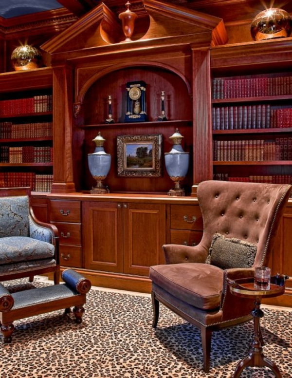 优雅的木扶手椅凳子家 - 图书馆