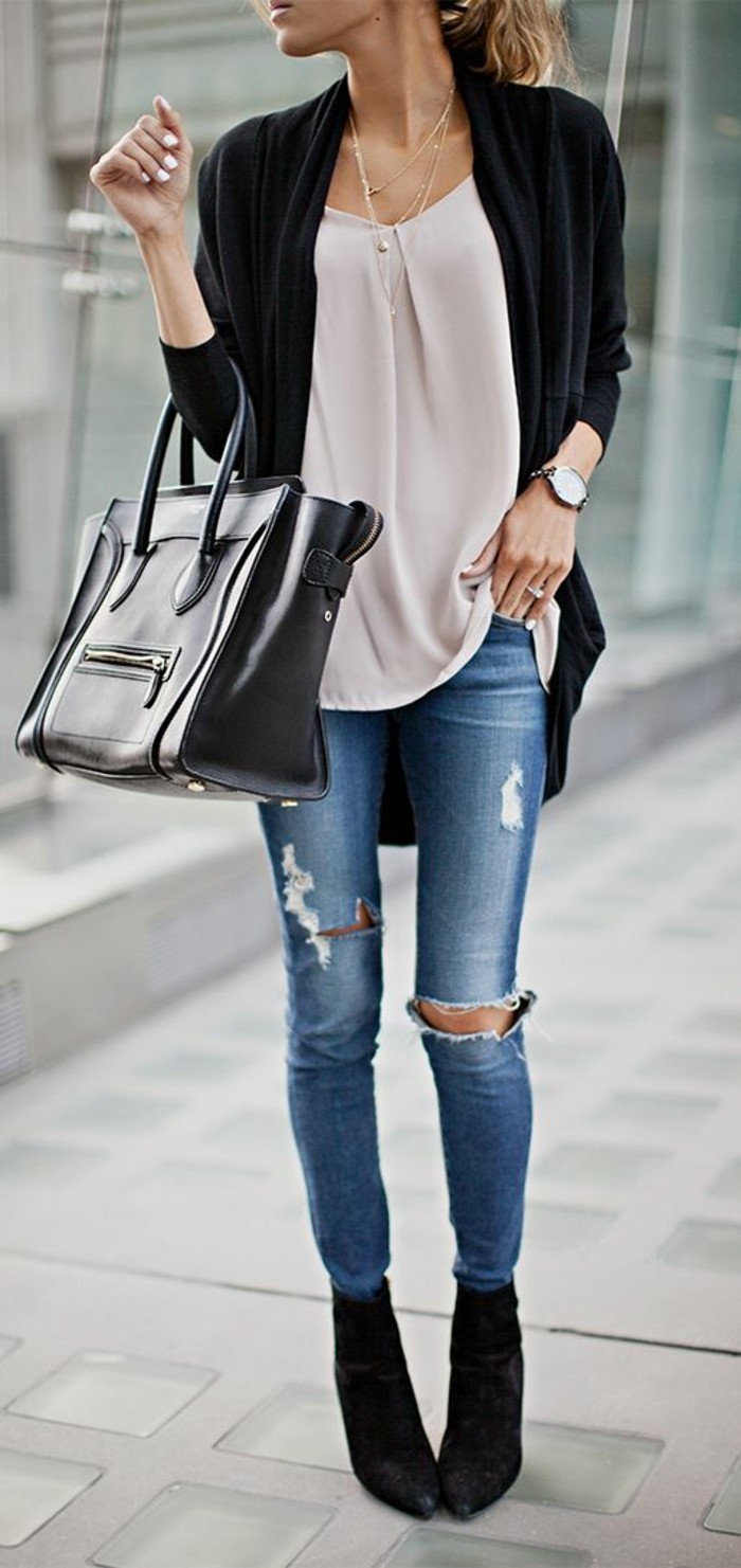 elegante traje-flaco-jeans damas jeans con holes--