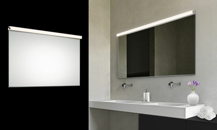 सुरुचिपूर्ण बाथरूम दर्पण के साथ-प्रकाश-सरल-बाथरूम इंटीरियर