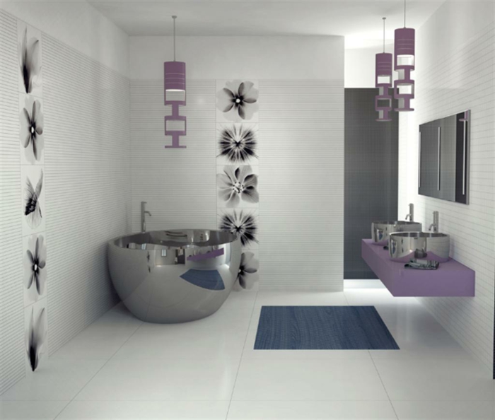 elegáns fürdőszoba belseje lila díszítéssel-cool-deco-ötletek Medál fények