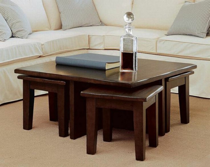 елегантен интериор Wood Комплект маса за кафе-с-столове-удобен диван