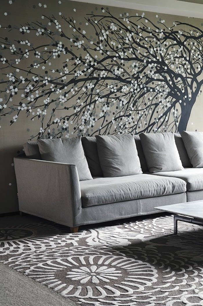 elegáns nappali belső-szürke árnyalatú-érdekes szőnyeg minta-cool-falkiképzéshez-szép-tapéta